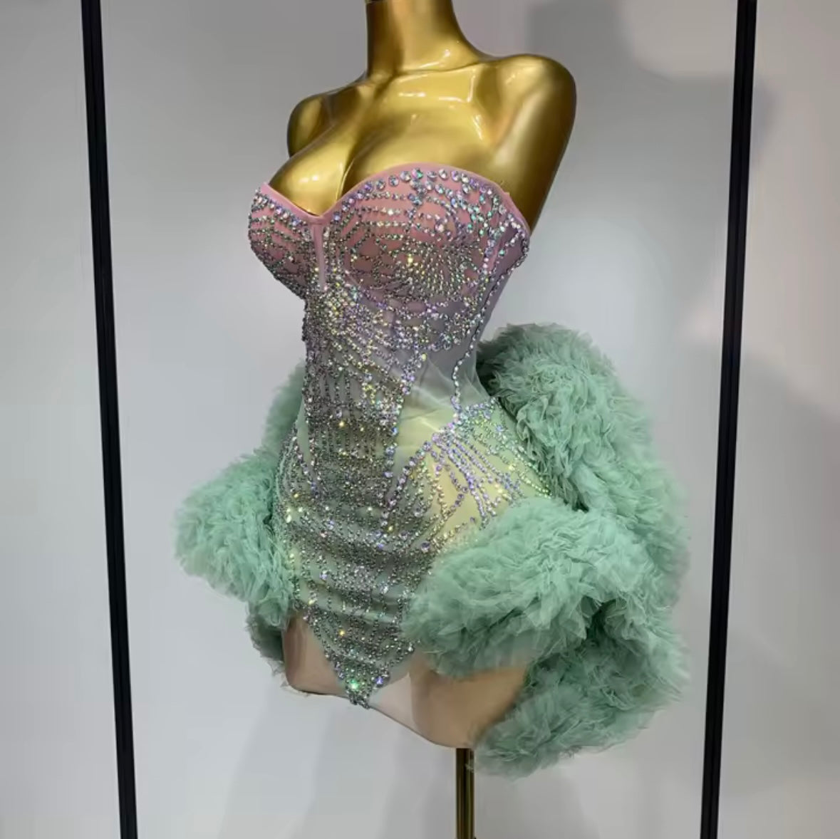 Sexy Rhinestone Strapless Ruffle Short Dress