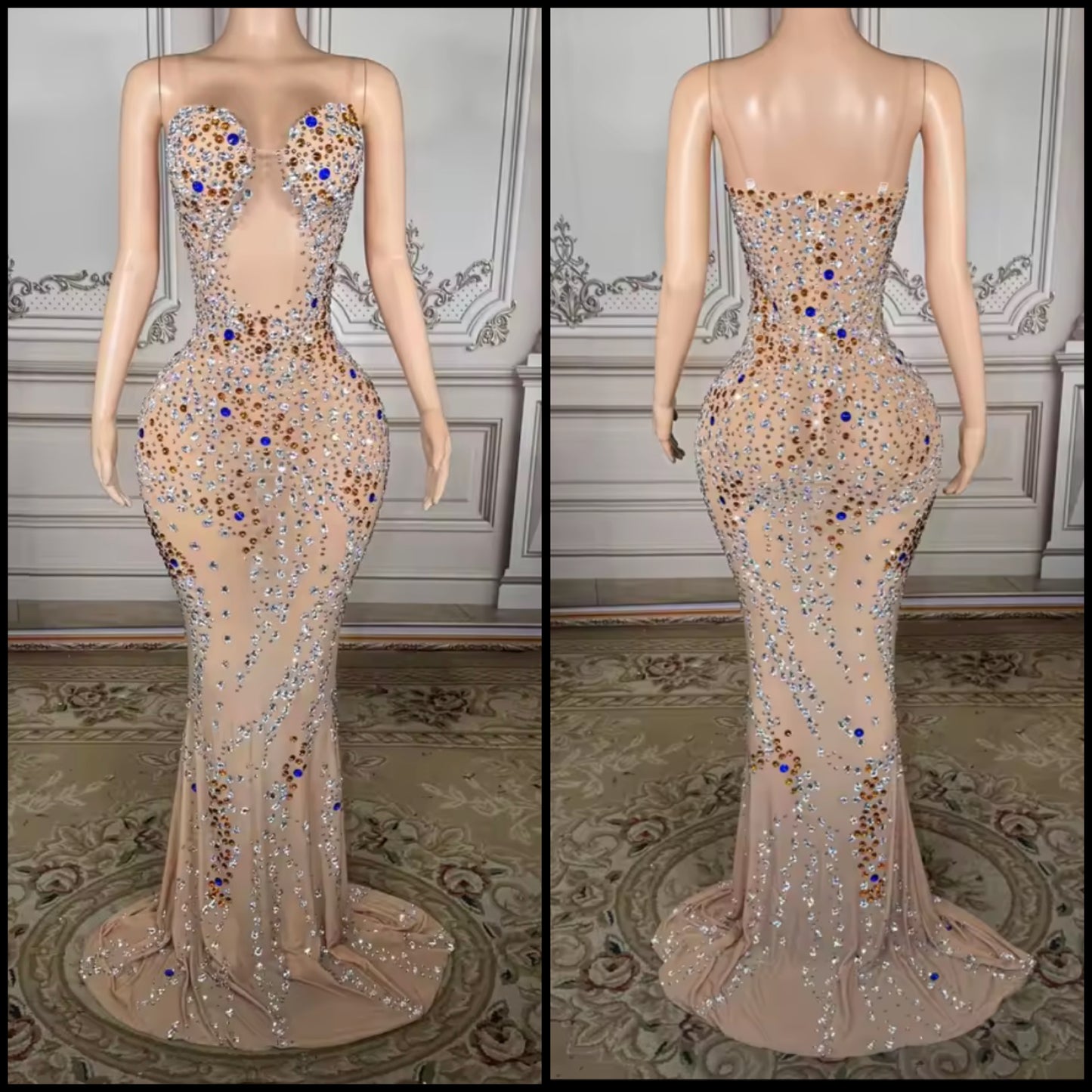 Sexy Sleeveless Color Rhinestone Floor-Length Dress