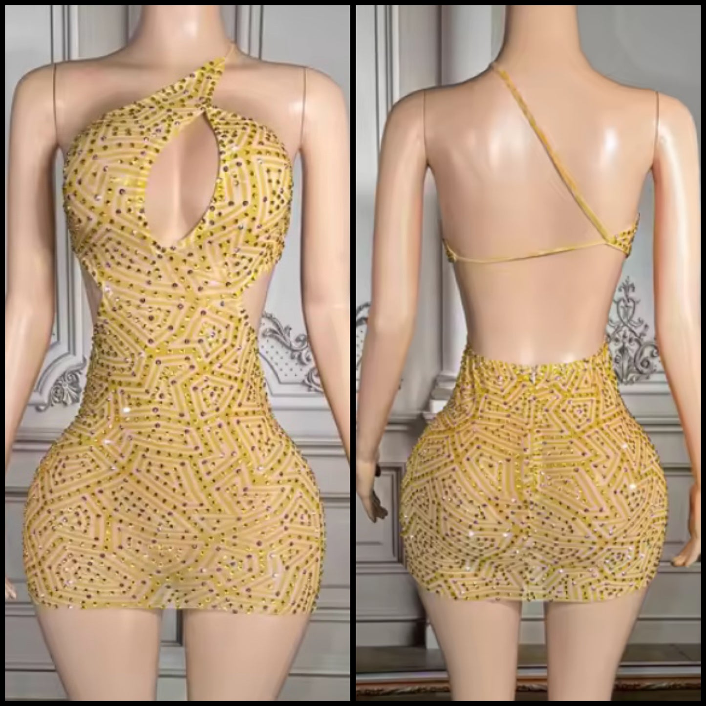 Sexy One Shoulder Sleeveless Open Back Rhinestone Dress