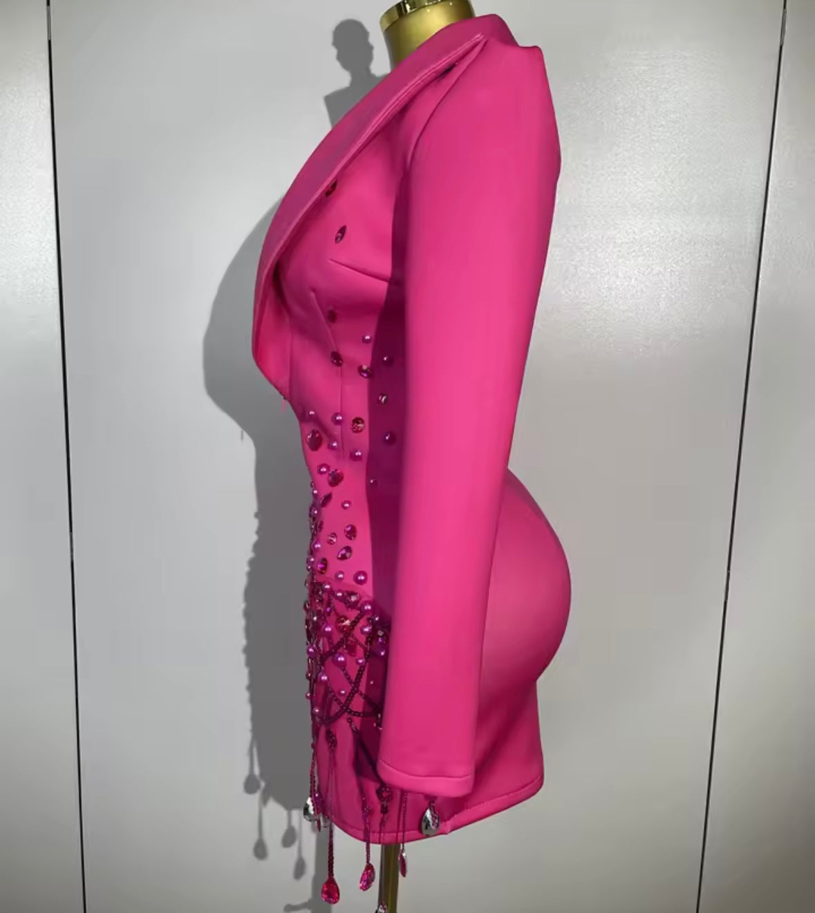 Sexy Beaded Embellishment Full Sleeve Blazer Dress