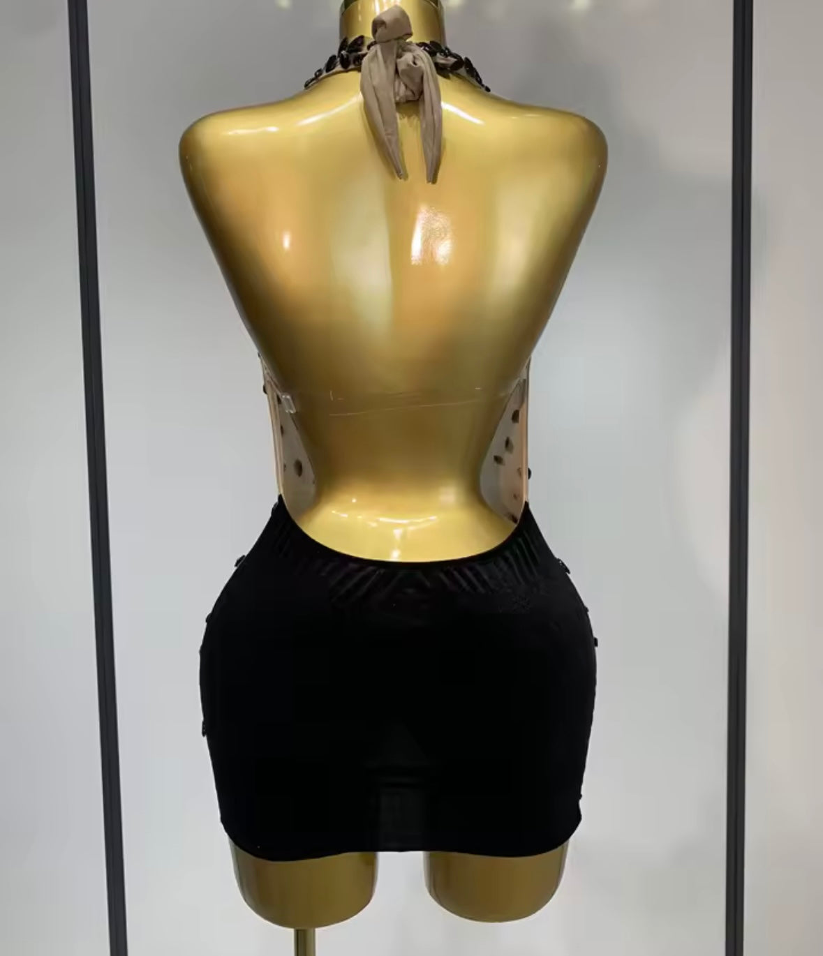 Sexy Halter Open Back Color Crystal See Through Dress