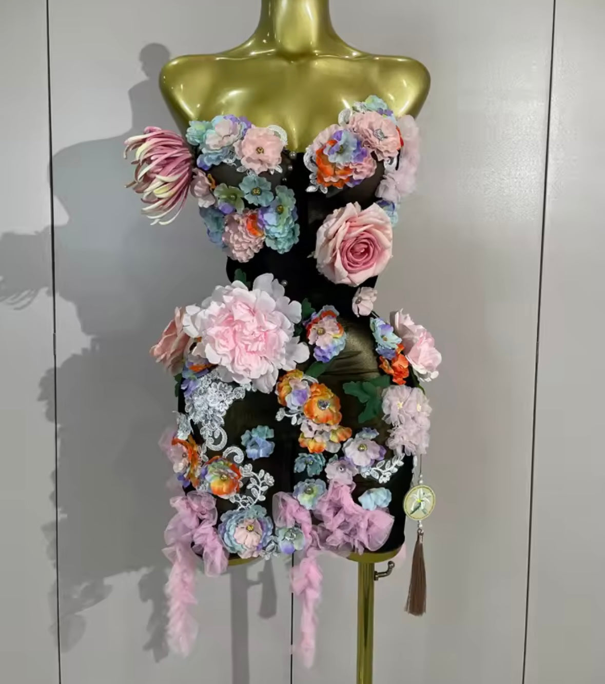 Sexy Strapless Floral See Through Dress