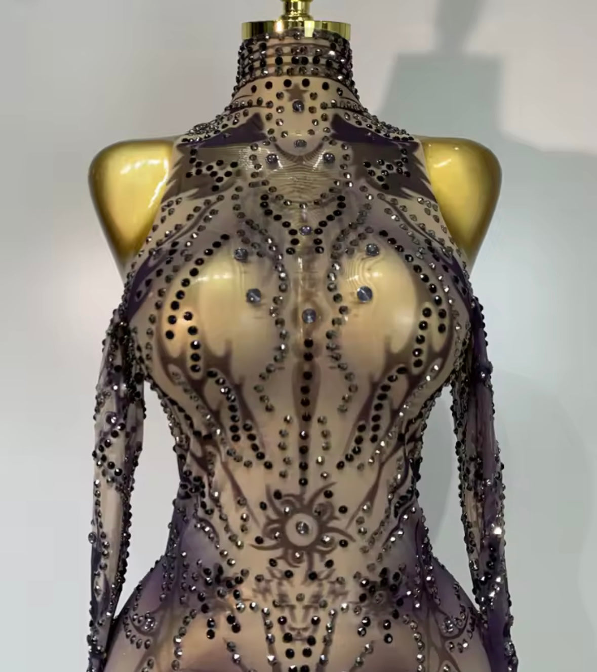 Sexy See Through Rhinestone Full Sleeve Jumpsuit