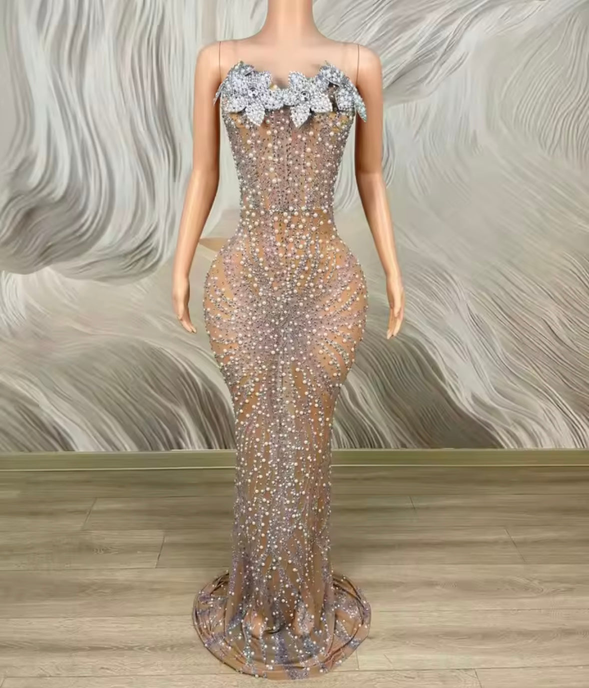 Sexy Sleeveless Gradient Rhinestone Floor-Length Dress