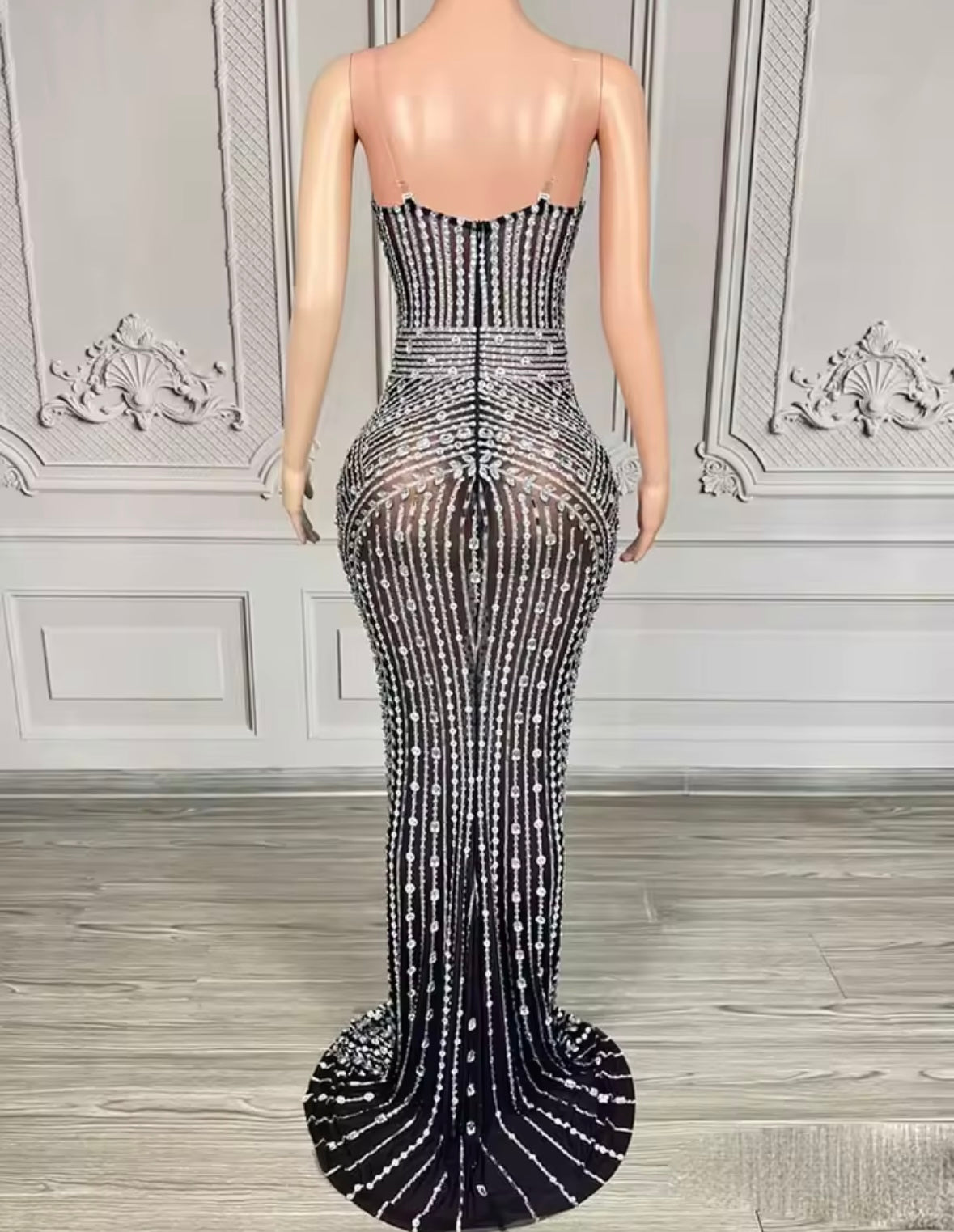 Sexy Rhinestone Embellishment Sleeveless Floor-Length Dress