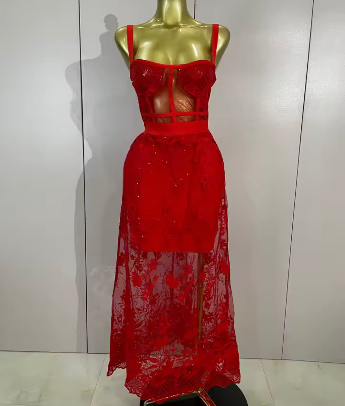 Red Sleeveless Sexy Sequins Maxi Dress