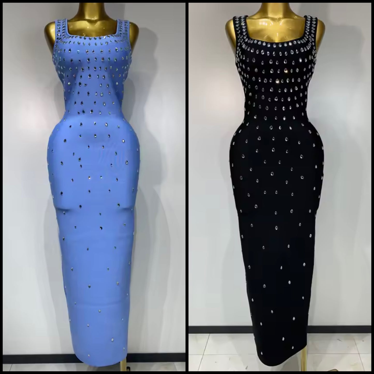 Sleeveless Elegant Rhinestone Embellishment Midi-Length Dress