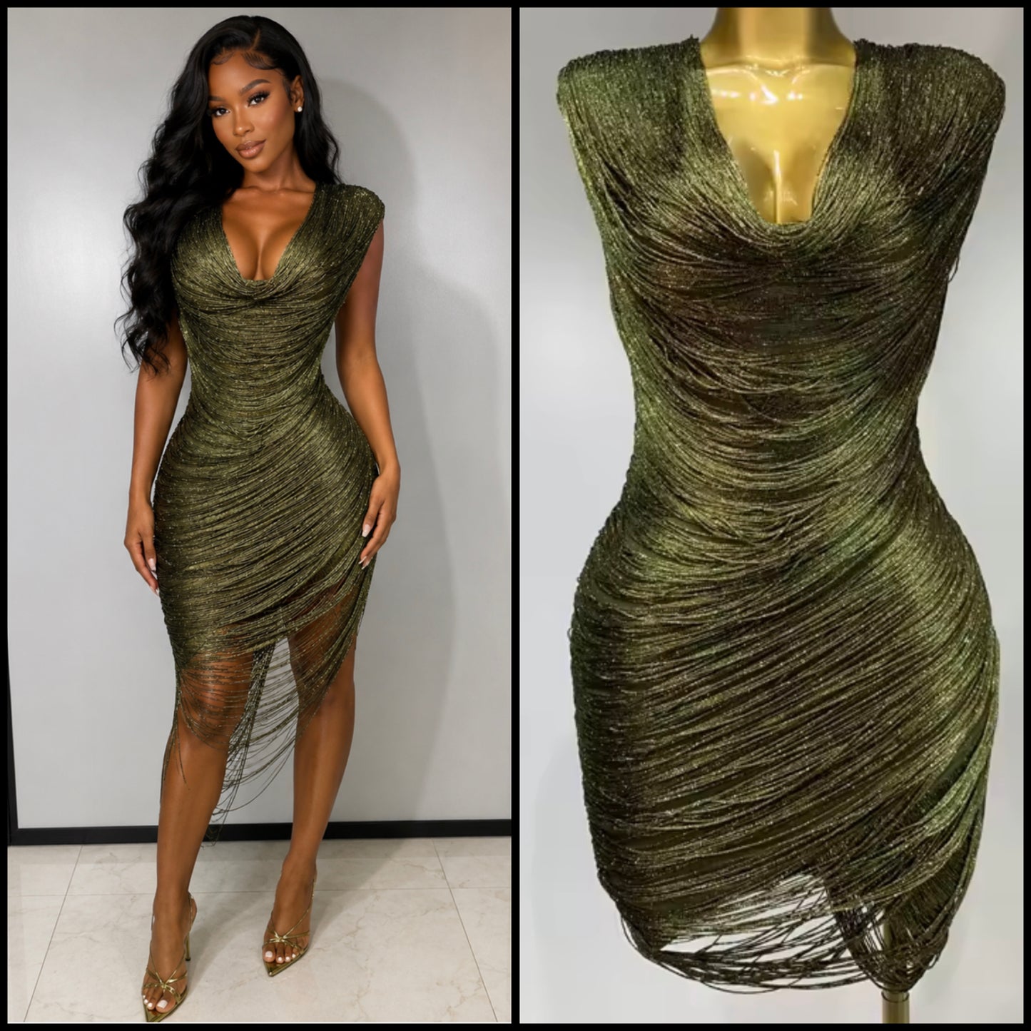 Sexy Sleeveless Draped Fringe Dress
