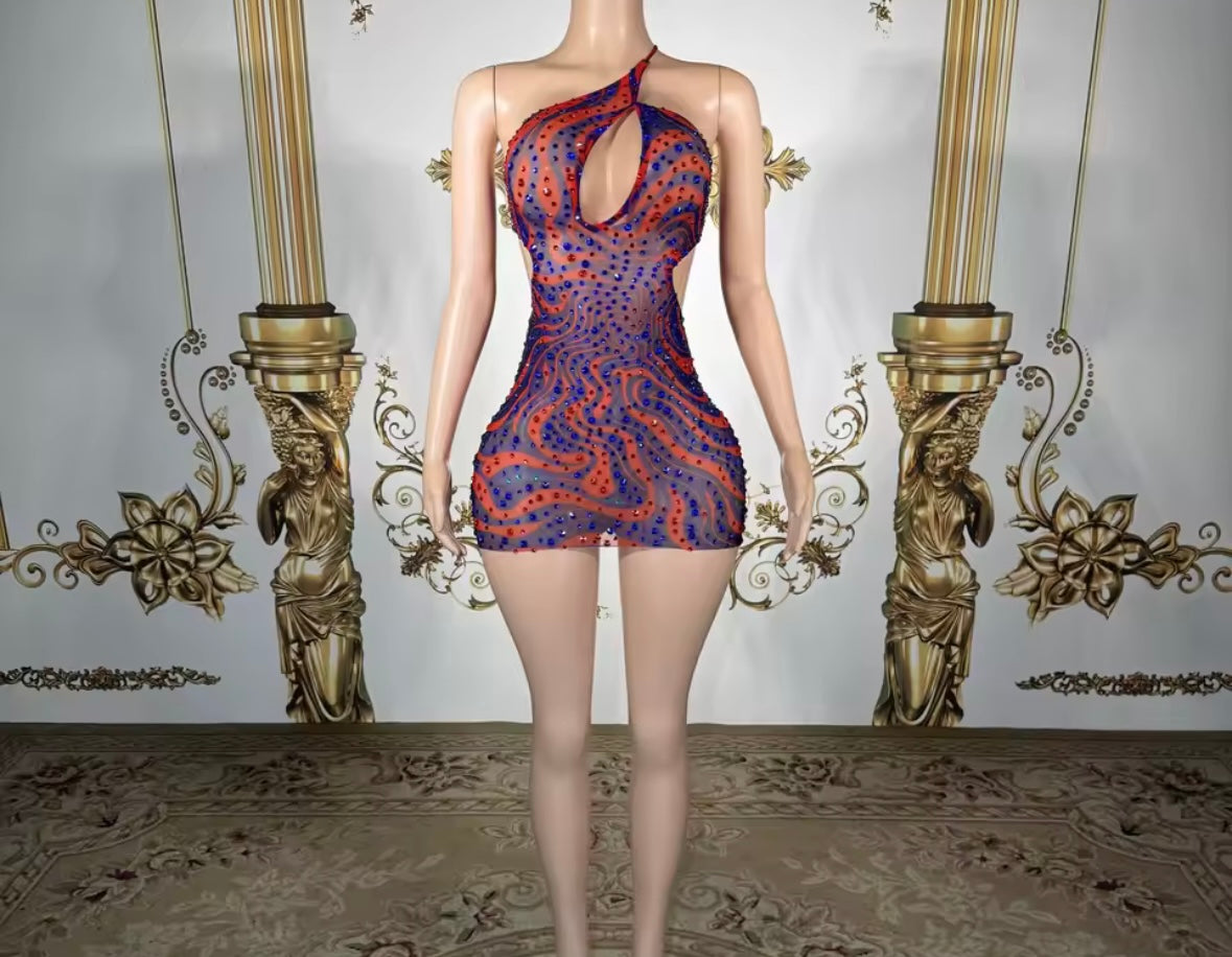 Sexy Halter Sleeveless Open Back Rhinestone Dress