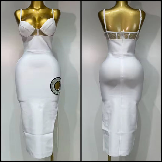 White Sexy Sleeveless Bling Bandage Dress
