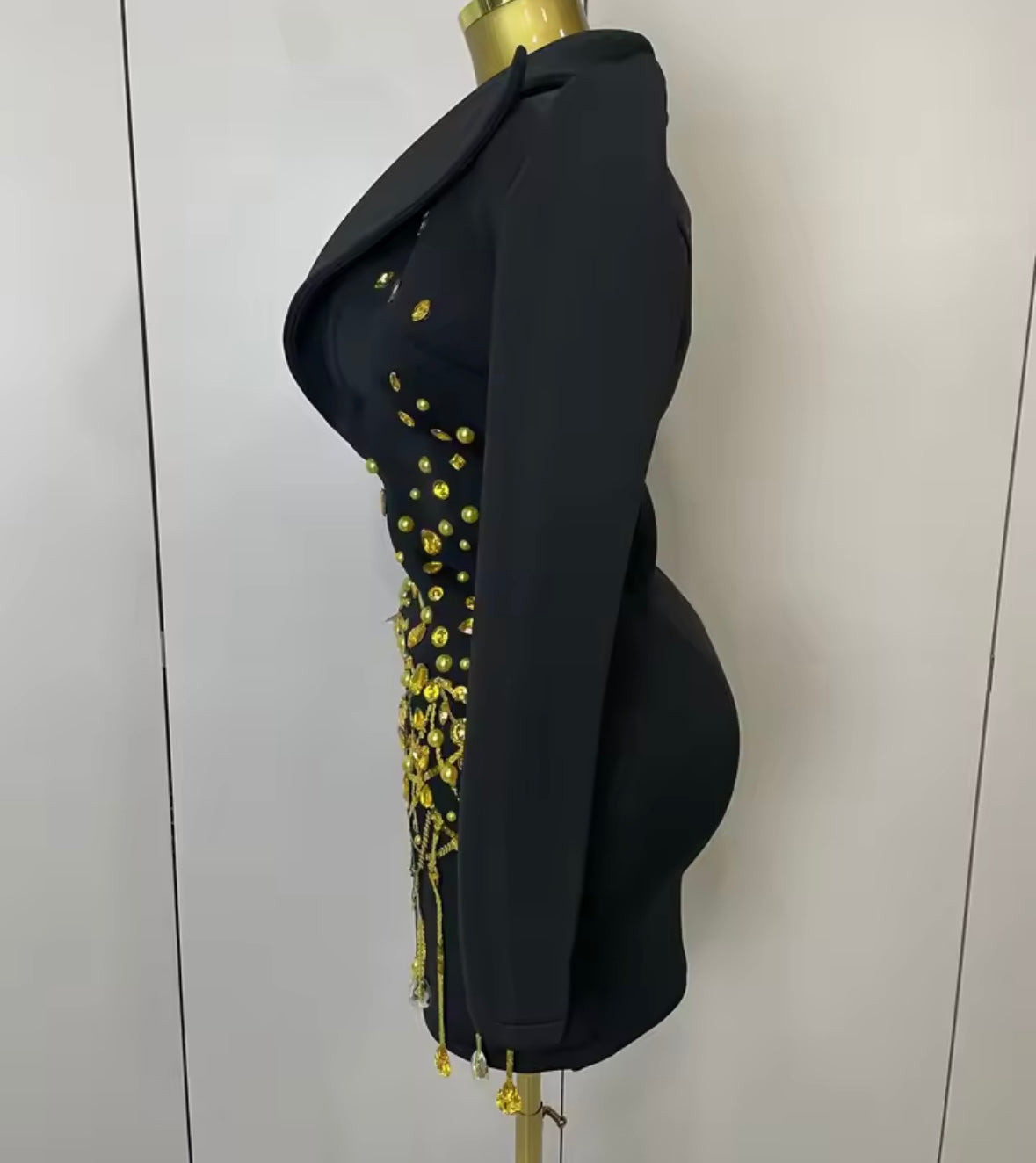 Sexy Beaded Embellishment Full Sleeve Blazer Dress