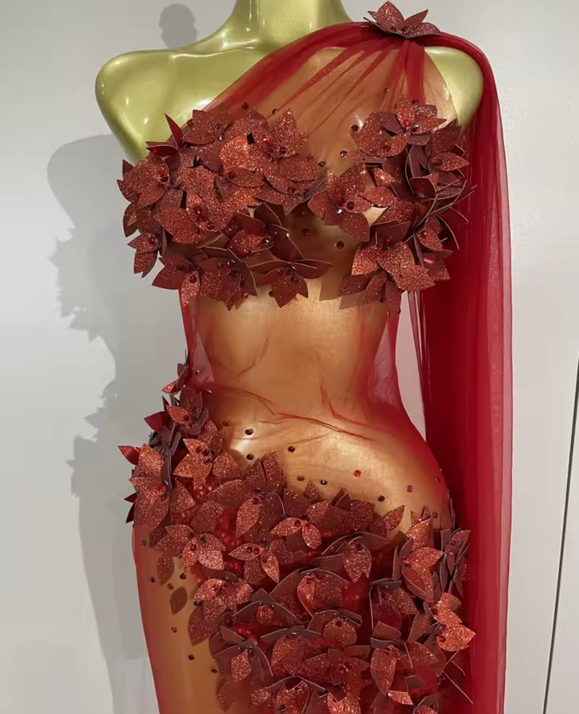 Floral One Shoulder Sleeveless Sexy See Through Maxi Dress