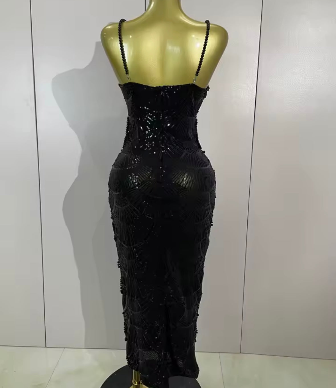 Sexy Sleeveless Pearl Beaded Sequins Hollow Out Dress