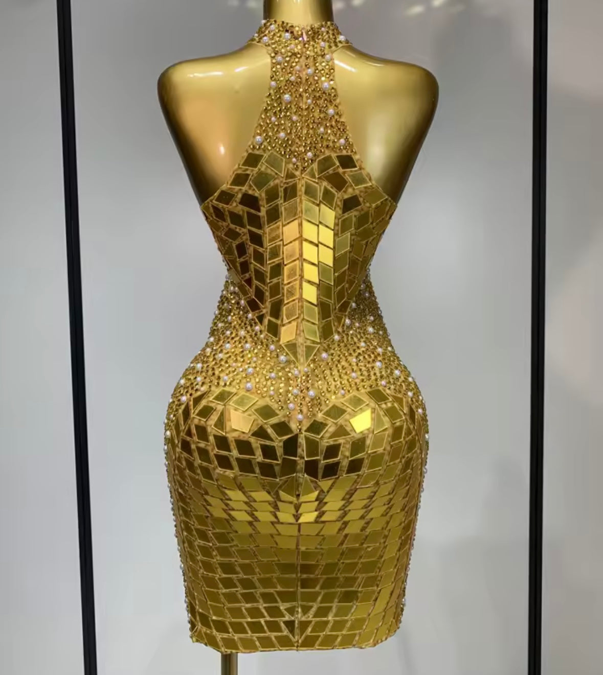 Sexy Sleeveless Beaded Mirror Dress