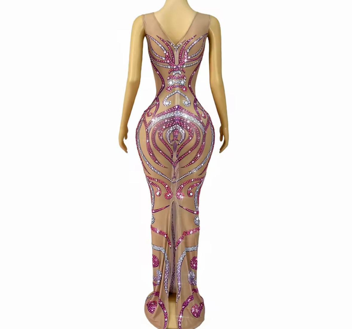 Sexy Sleeveless Color Rhinestone Embellishment Maxi Dress
