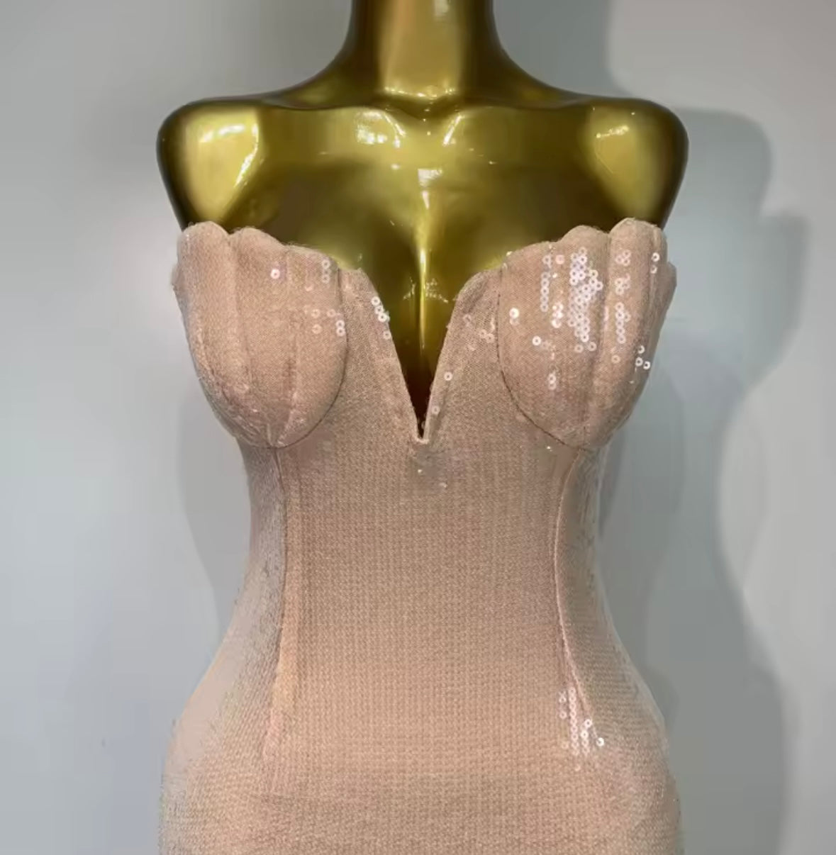 Sexy Pink Sequins Strapless Floor-Length Dress