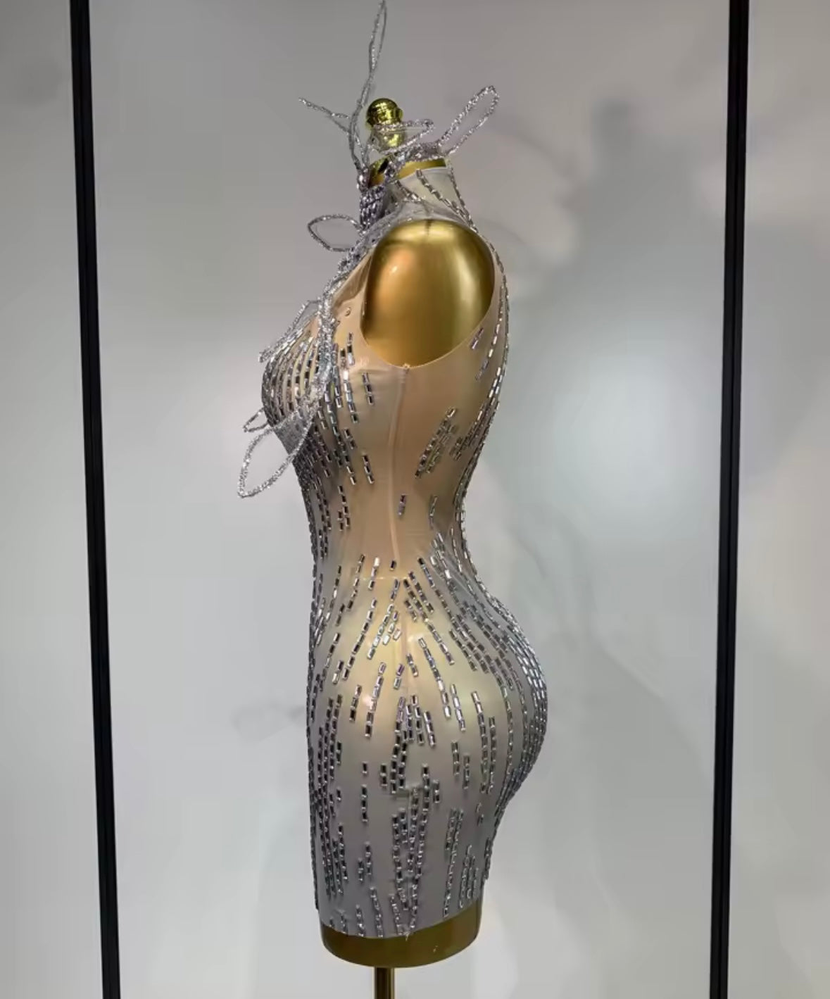 Sexy Sparkly Crystal Sleeveless See Through Dress