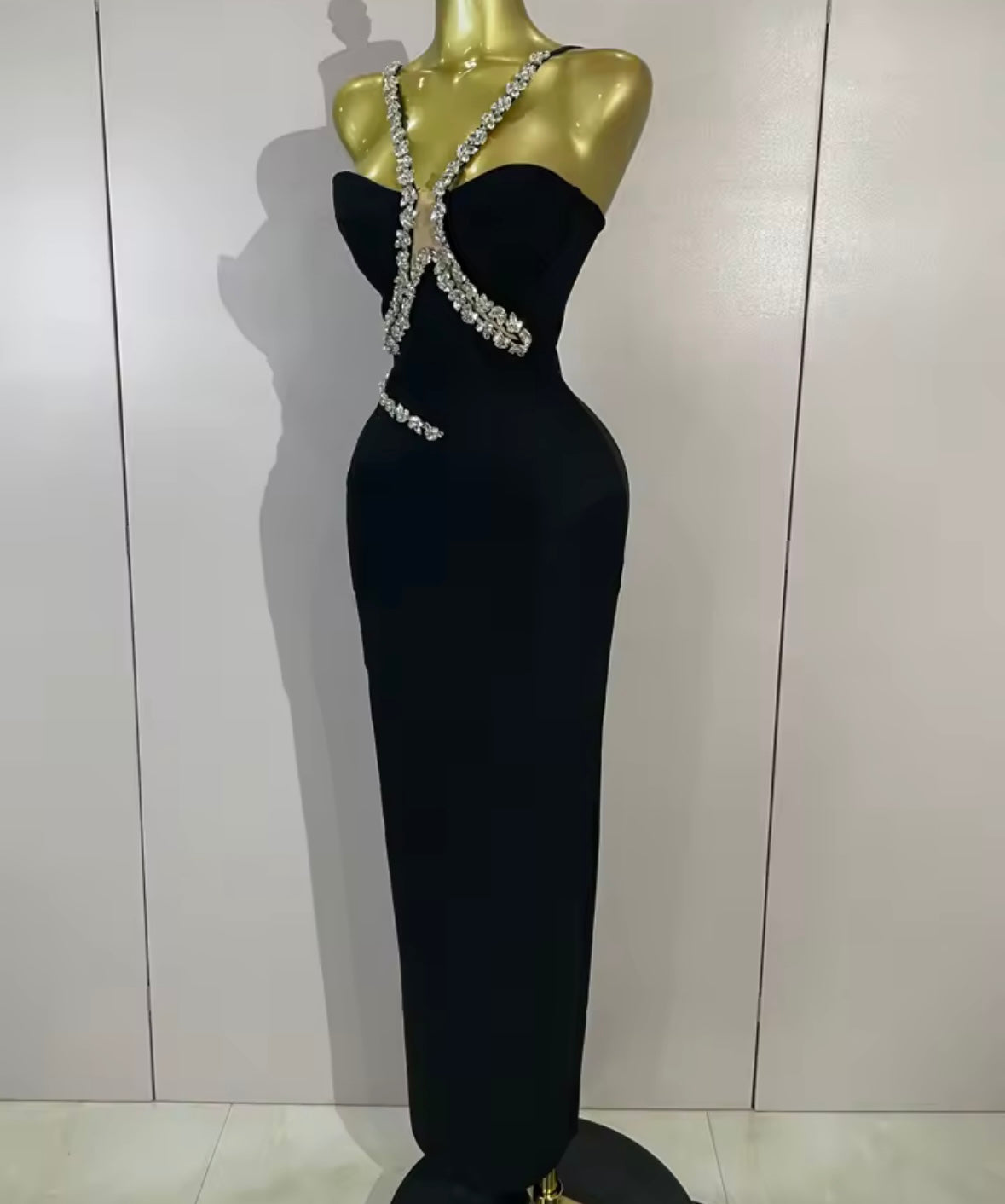 Sexy Rhinestone Halter Sleeveless Maxi Dress