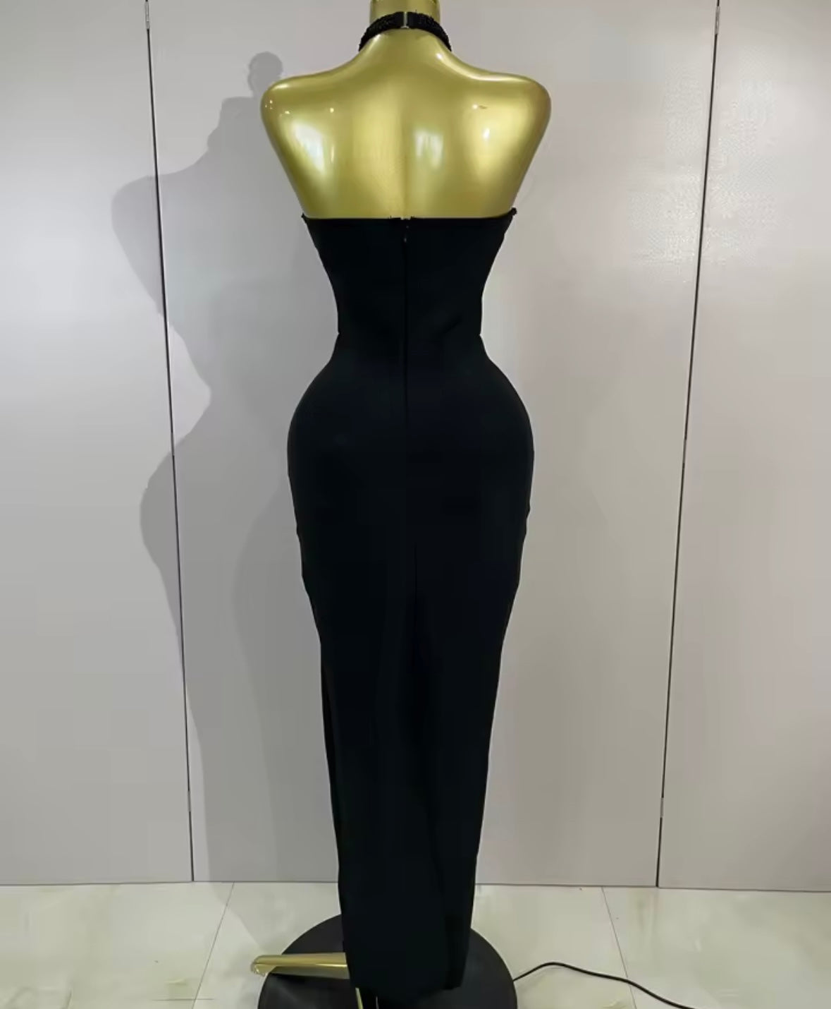 Black Beaded Halter Sleeveless Sexy Maxi Dress