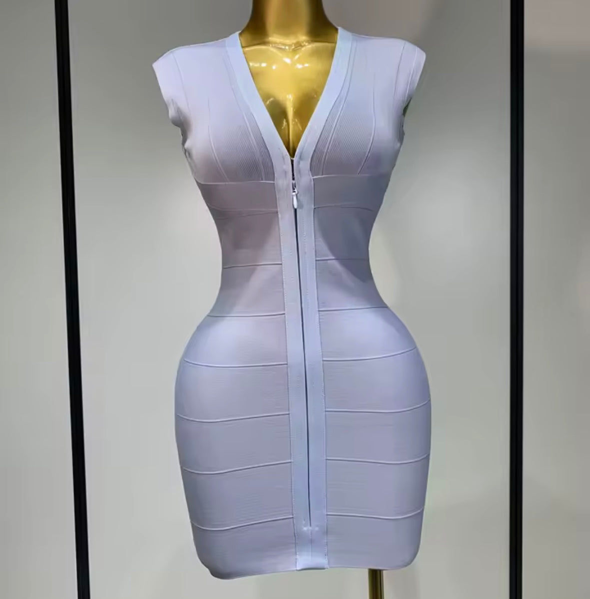 Sexy Sleeveless Front Zipper Bandage Dress