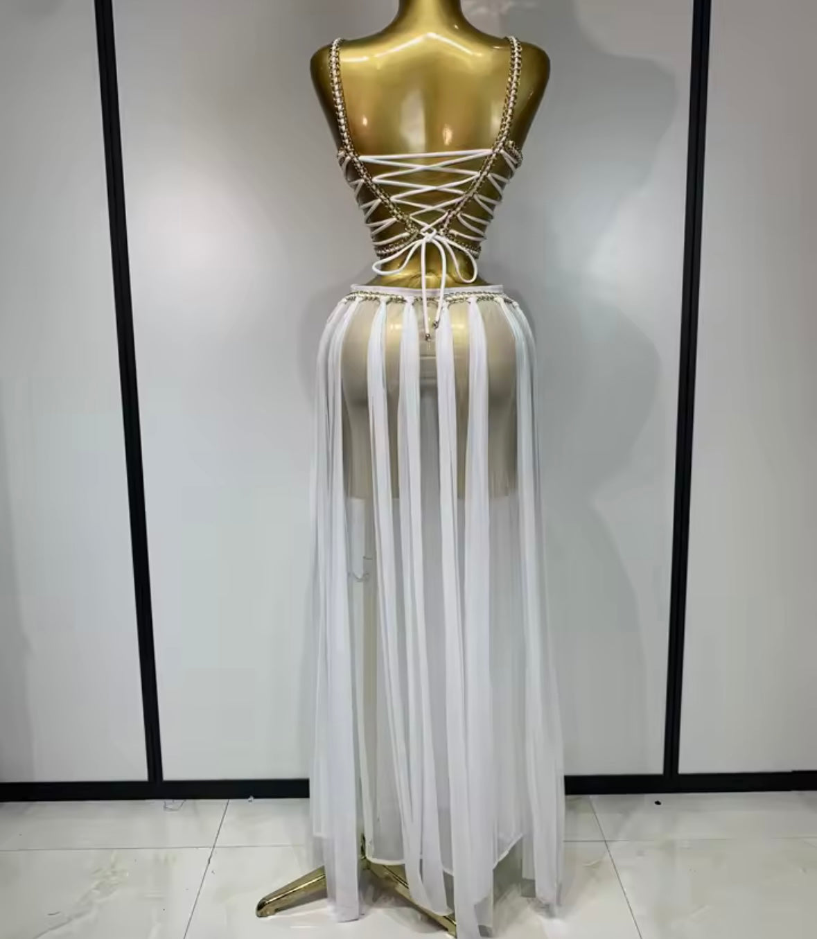 Sexy Sleeveless Chain Lace Up See Through Maxi Dress