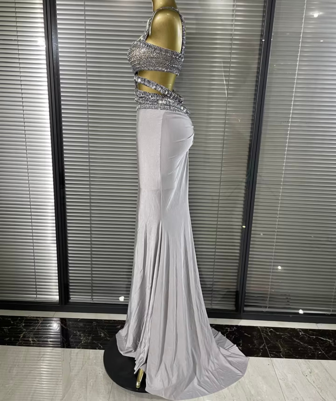 Sexy Sleeveless Rhinestone Crystal Hollow Out Maxi Dress
