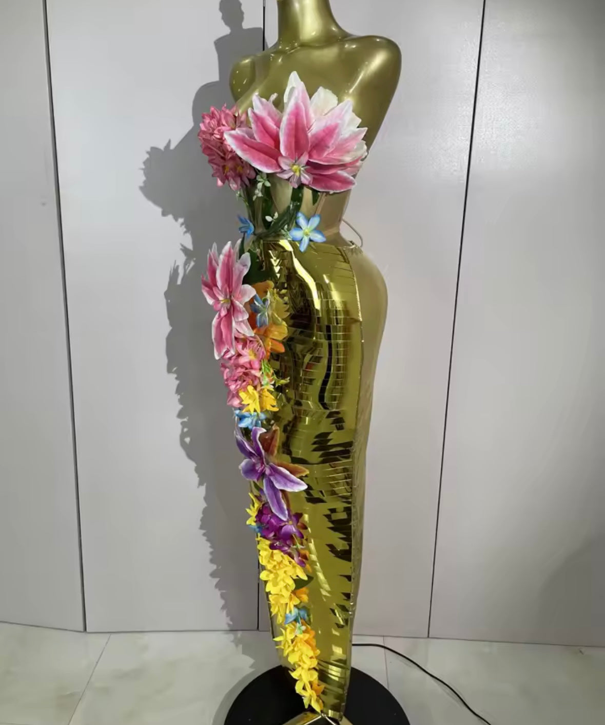 Gold Sexy Strapless Floral Embellishment Maxi Skirt Set