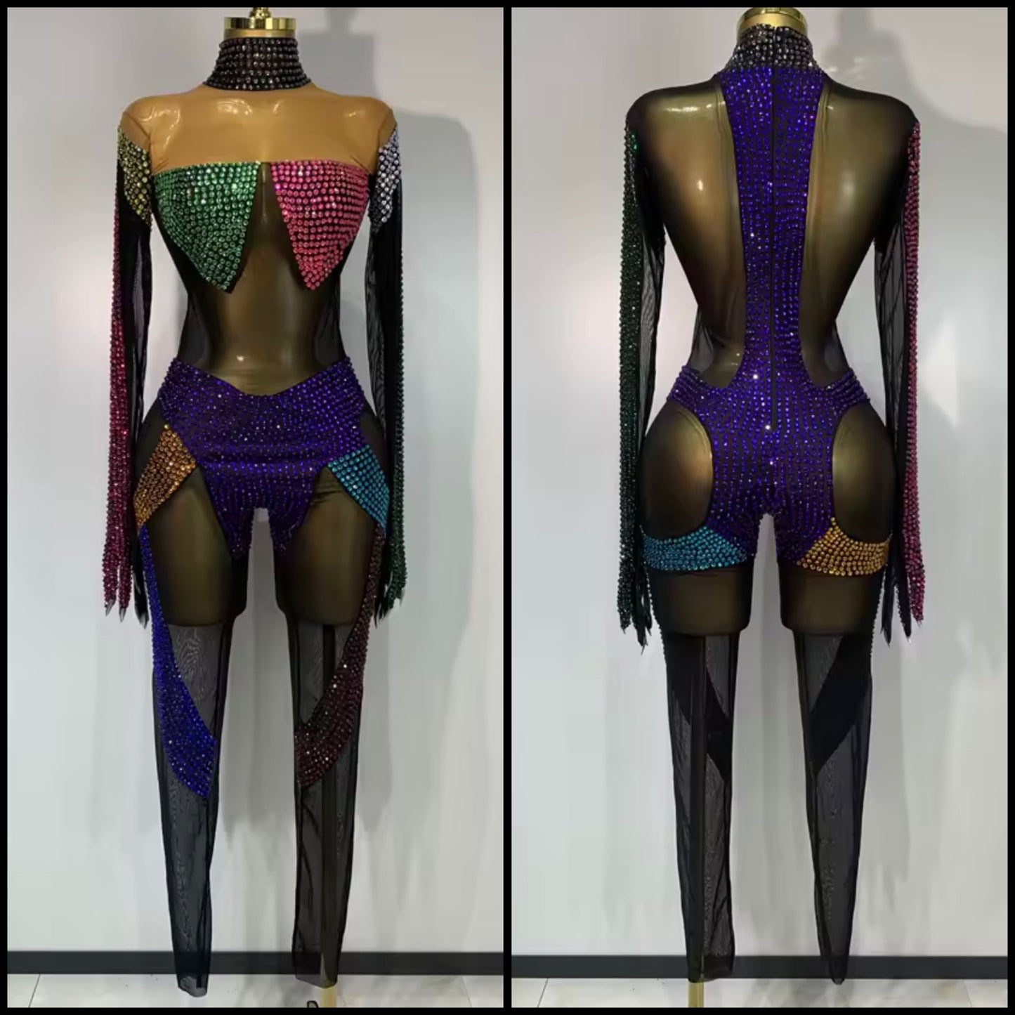 Color Crystal Embellishment Full Sleeve Jumpsuit