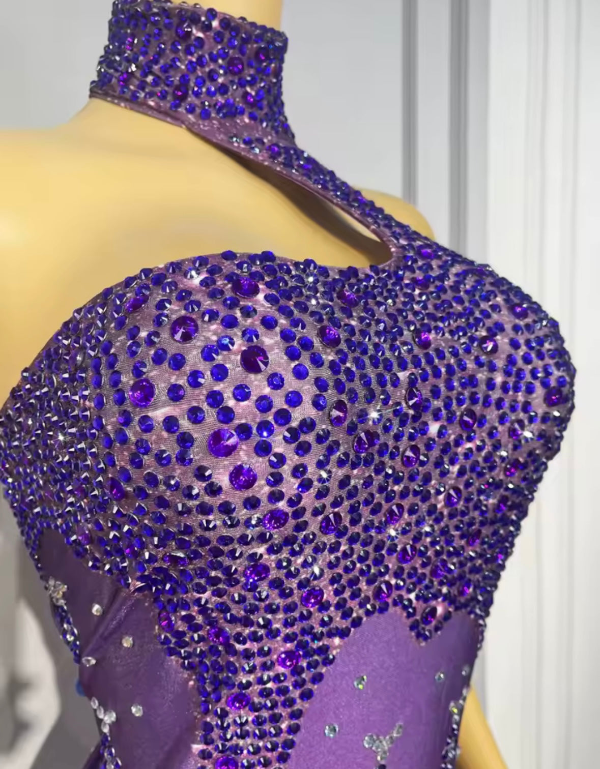 Purple Sexy Halter Sleeveless Rhinestone Dress
