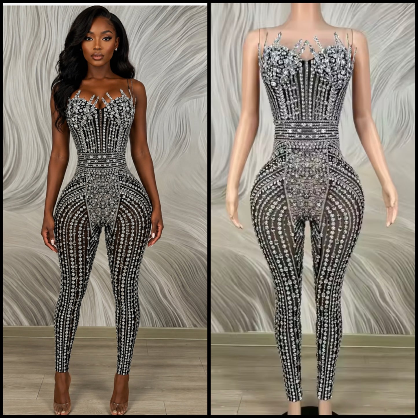 Sexy Sleeveless Rhinestone Embellishment Jumpsuit