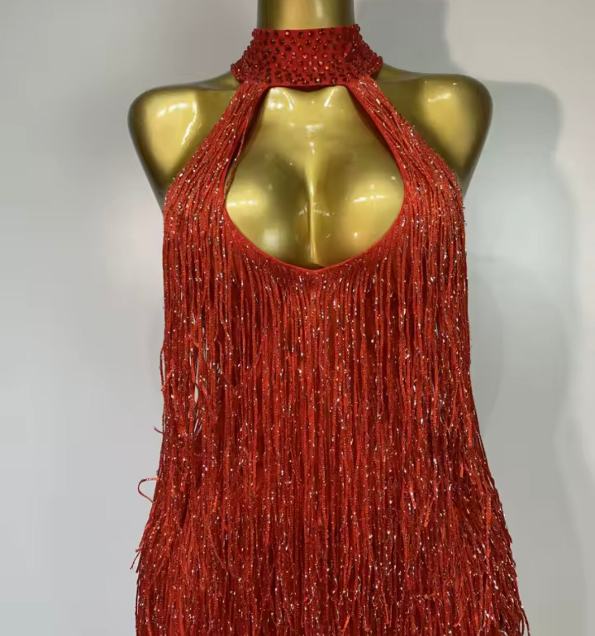Sexy Halter Sleeveless Beaded Fringe Floor-Length Dress
