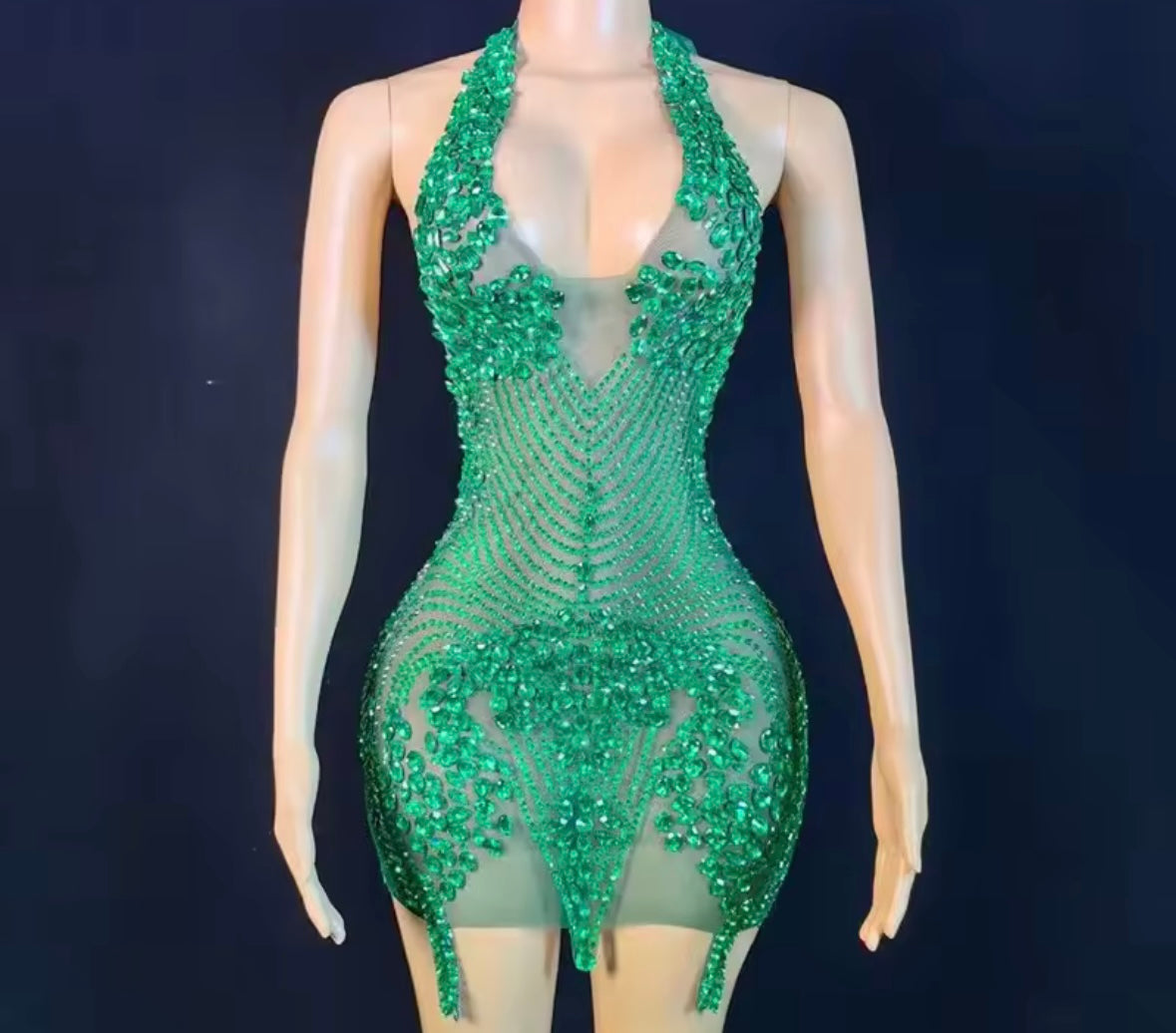 Sexy Halter Open Back Rhinestone Embellishment Dress