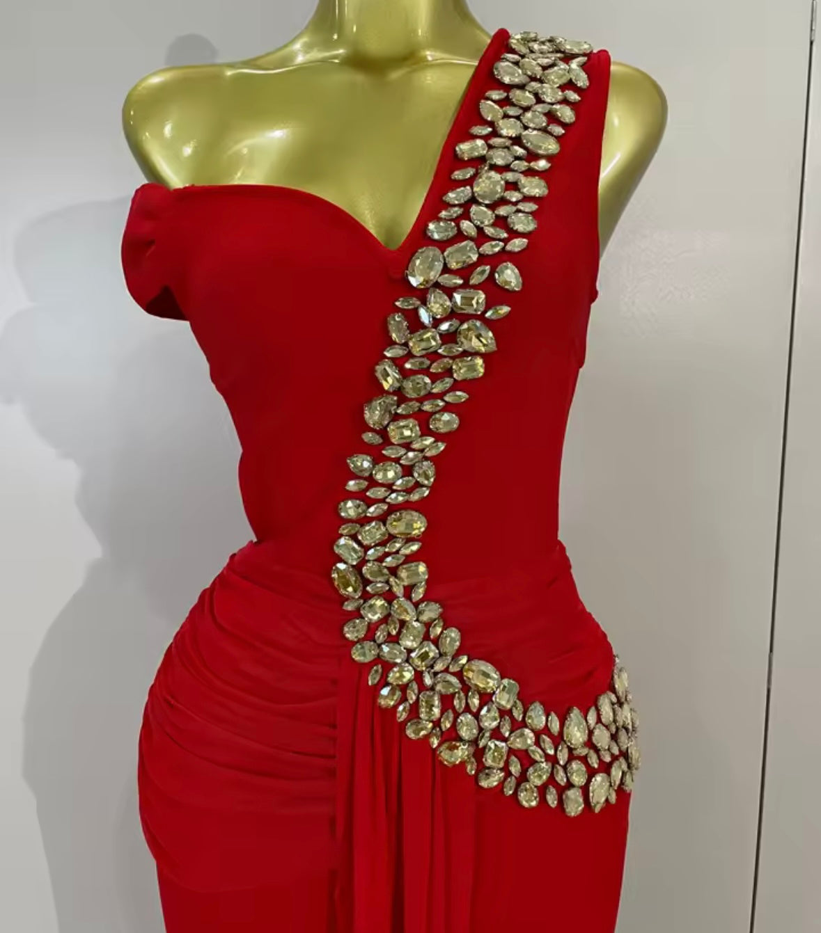 Elegant Rhinestone One Shoulder Maxi Dress