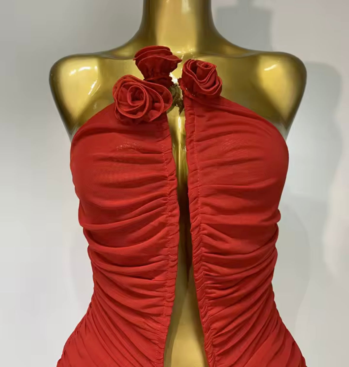 Sexy Red Rose Strapless Ruched Open Back Jumpsuit