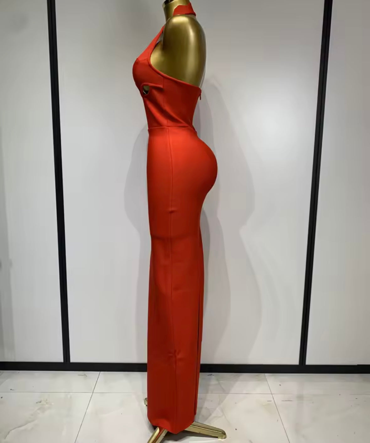 Sexy Halter Sleeveless Hollow Out Floor-Length Dress