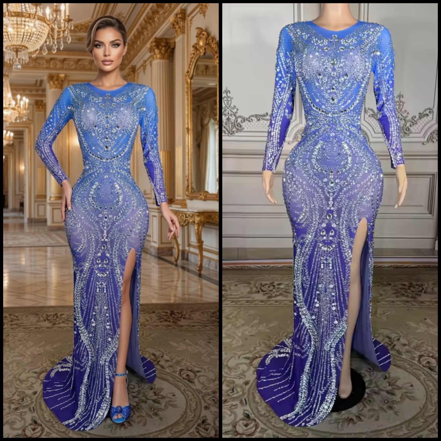 Elegant Gradient Rhinestone Embellishment Floor-Length Dress