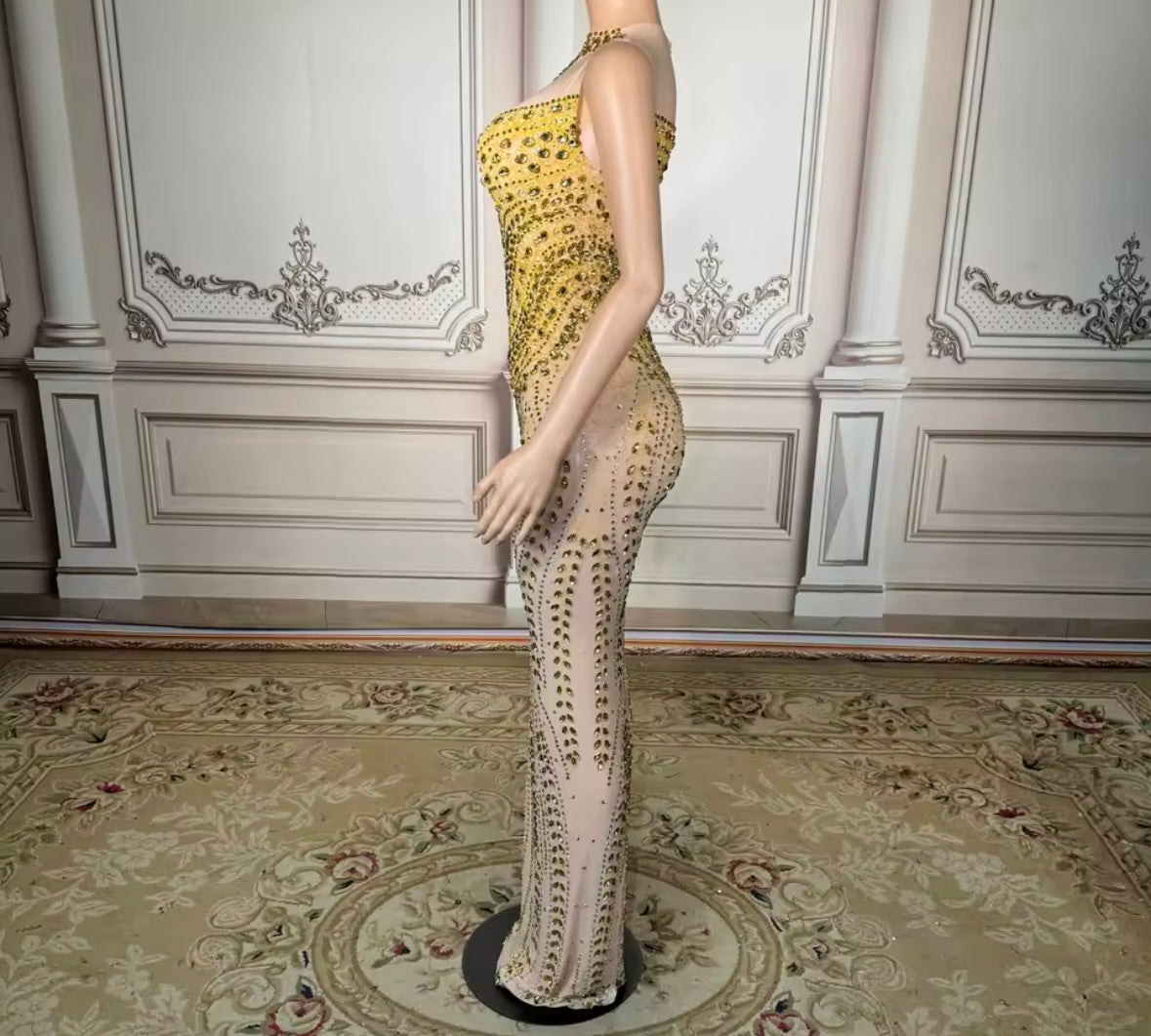 Sexy See Through Sleeveless Rhinestone Embellishment Dress