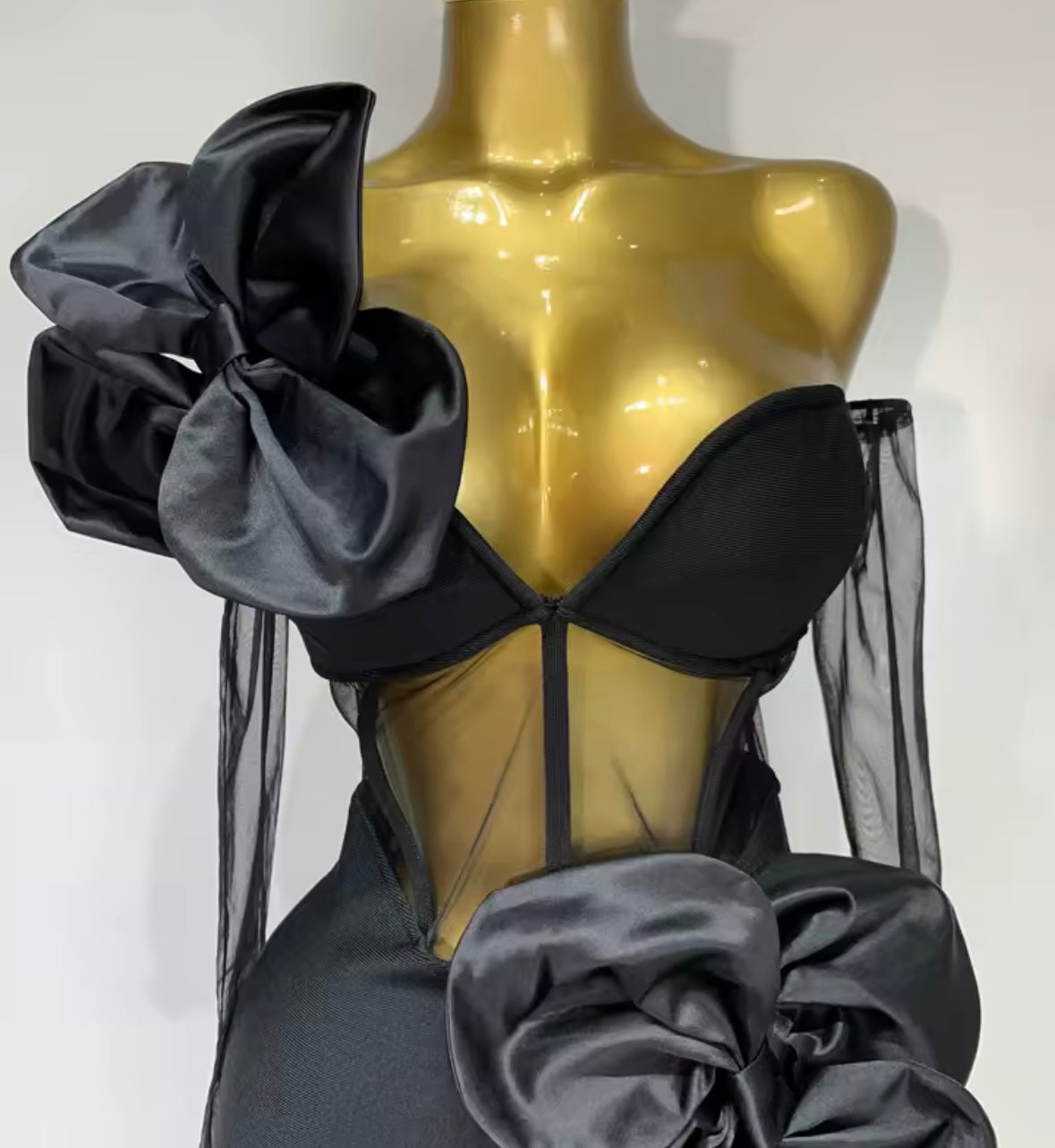 Elegant Black Floral Strapless Maxi Dress