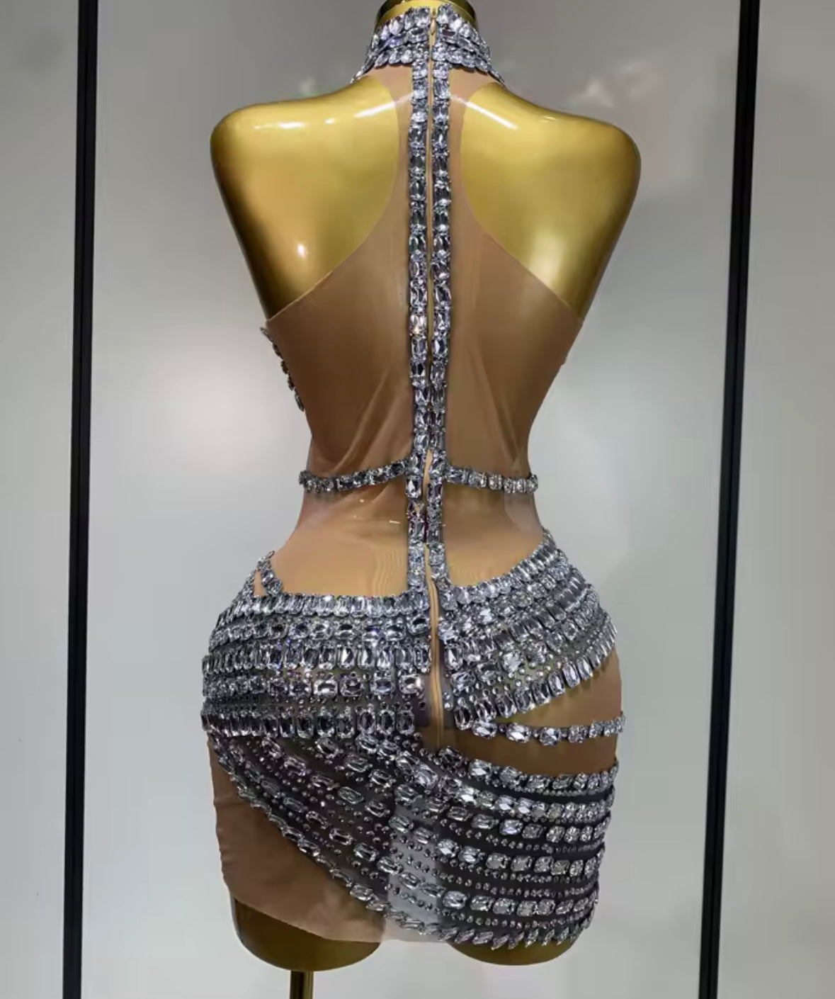 Sexy Sleeveless Rhinestone See Through Short Dress