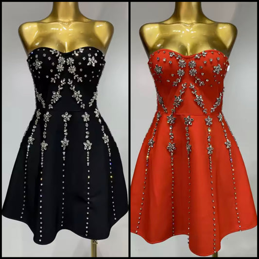 Rhinestone Embellishment Sexy Strapless Dress
