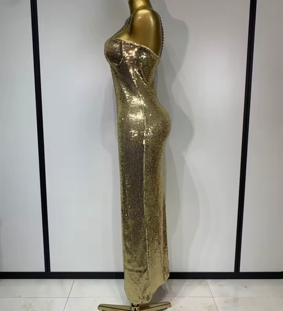 Sexy Rhinestone Halter Sleeveless Sequins Maxi Dress