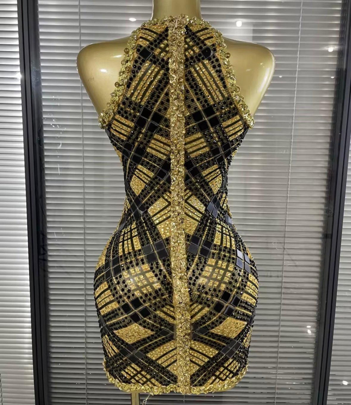 Rhinestone Crystal Button Up Sleeveless Sexy Dress