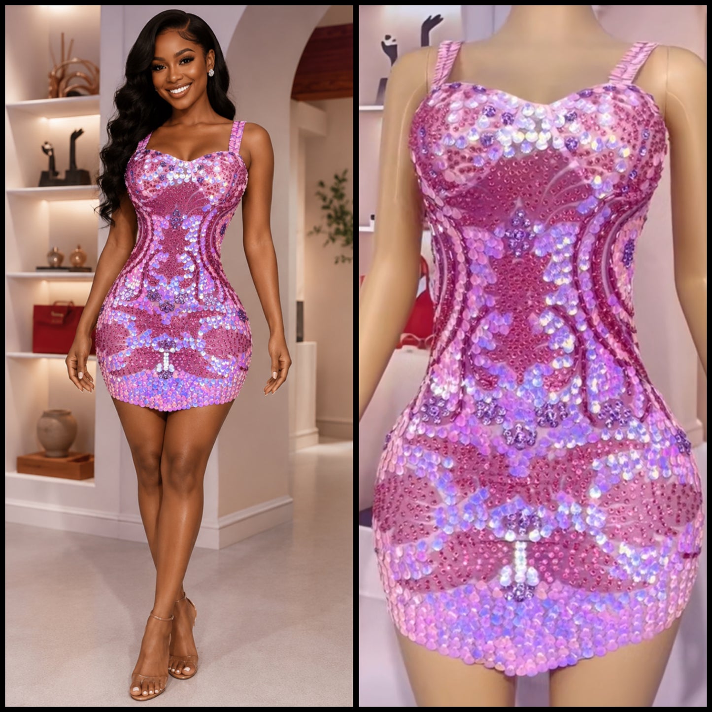 Sexy Sleeveless Sequins Rhinestone Dress