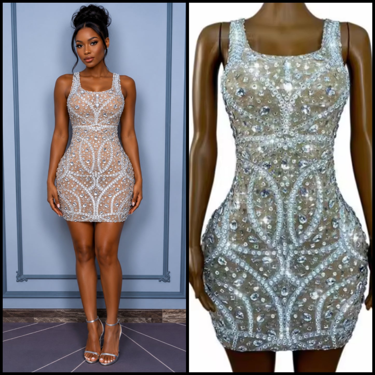 Sexy Sleeveless Rhinestone Embellishment Short Dress