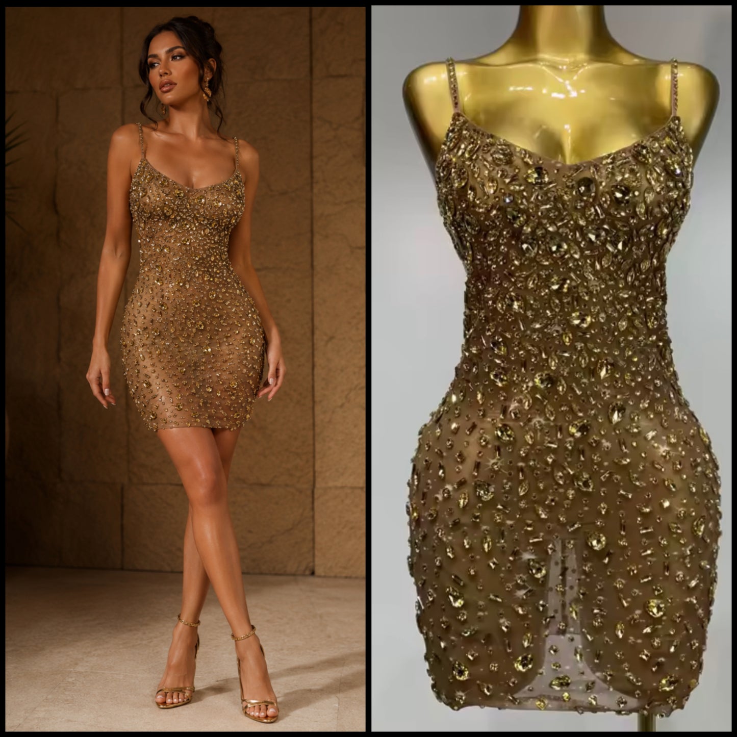 Sexy Sleeveless Rhinestone Embellishment See Through Dress