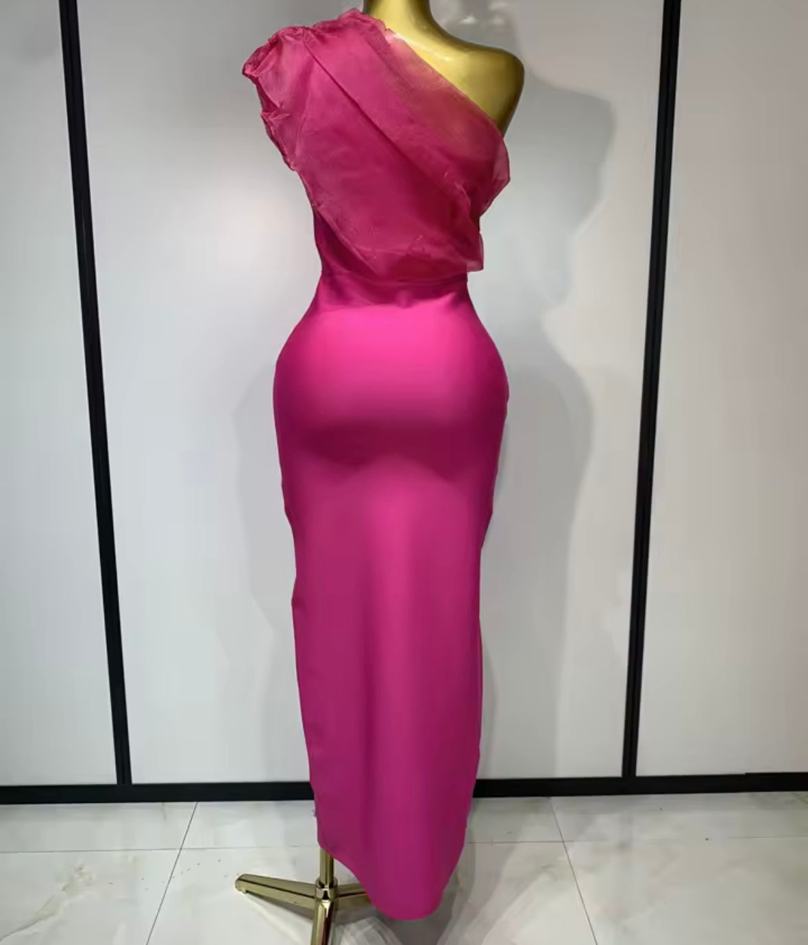 One Shoulder Sleeveless Sexy Rhinestone Maxi Dress