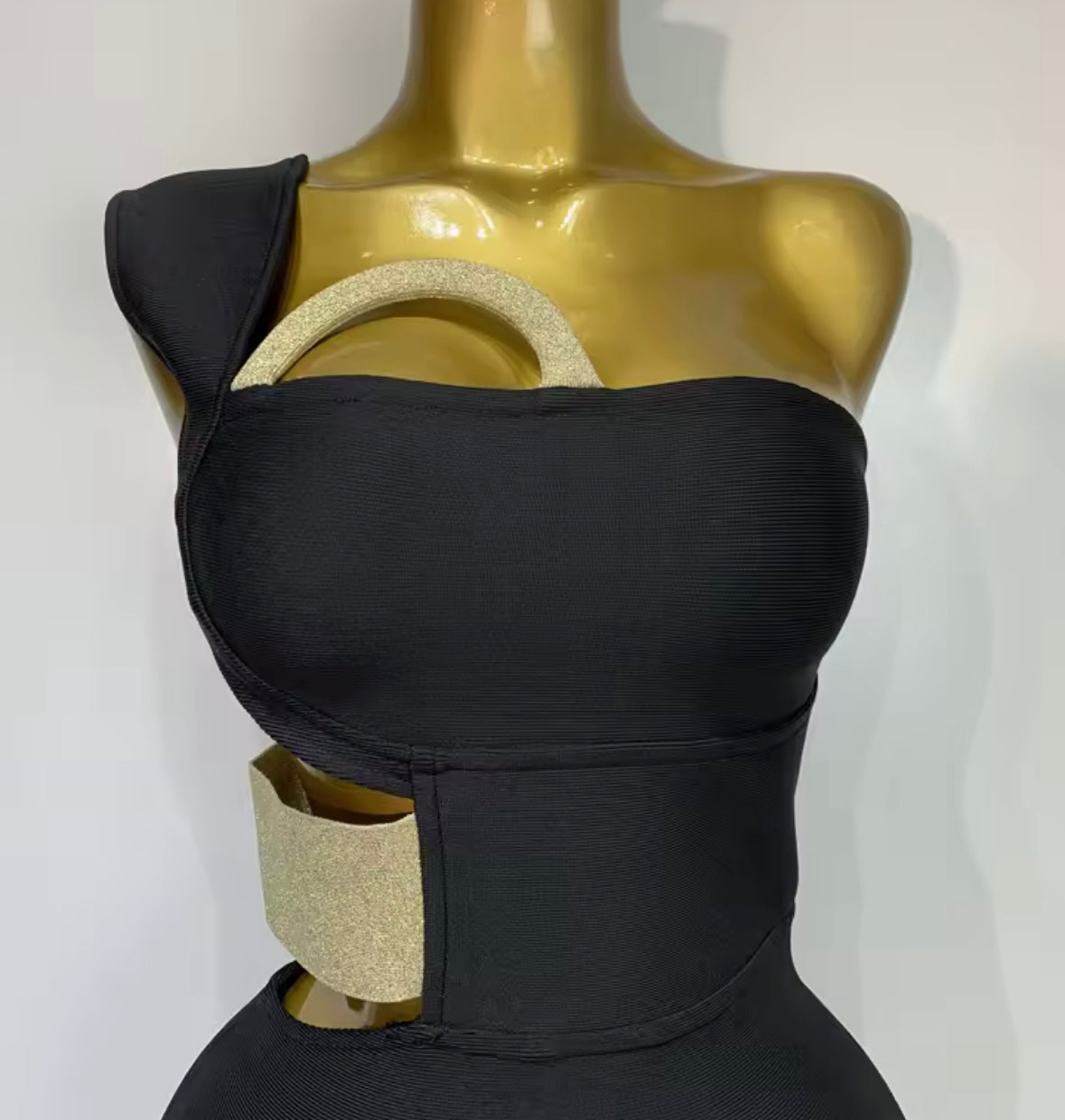 Black One Shoulder Sleeveless Sexy Hollow Out Short Dress