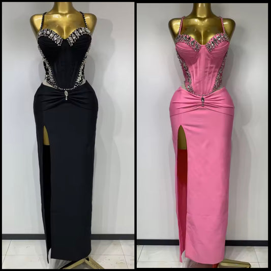 Elegant Sleeveless Rhinestone Side Split Maxi Dress