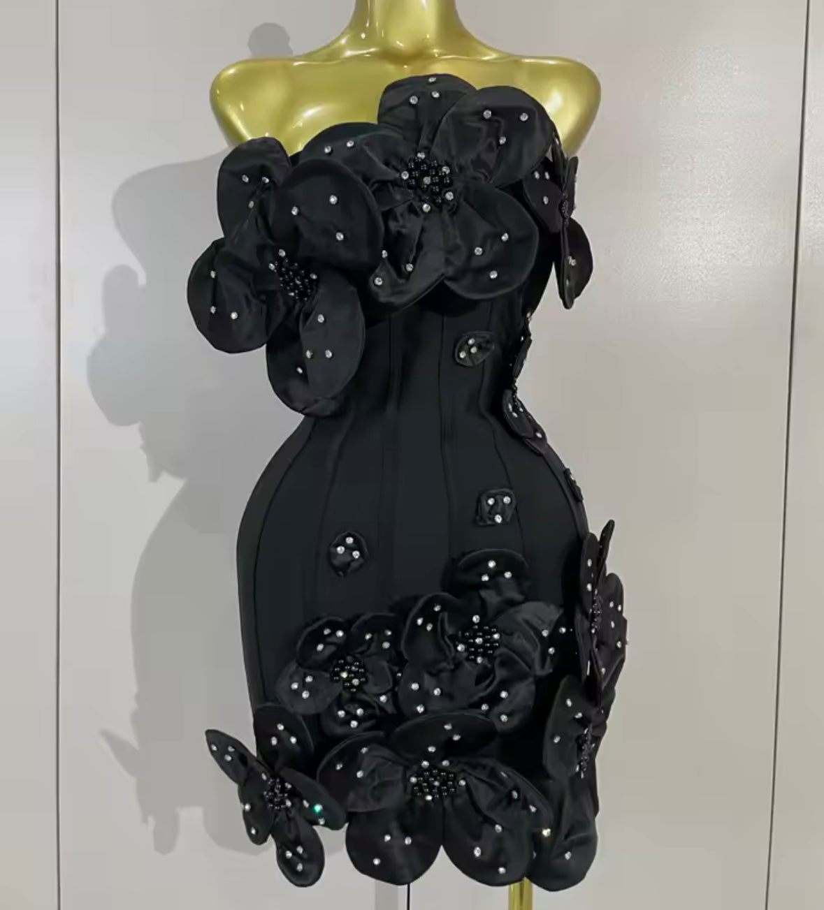 Sexy Floral Rhinestone Strapless Bandage Dress