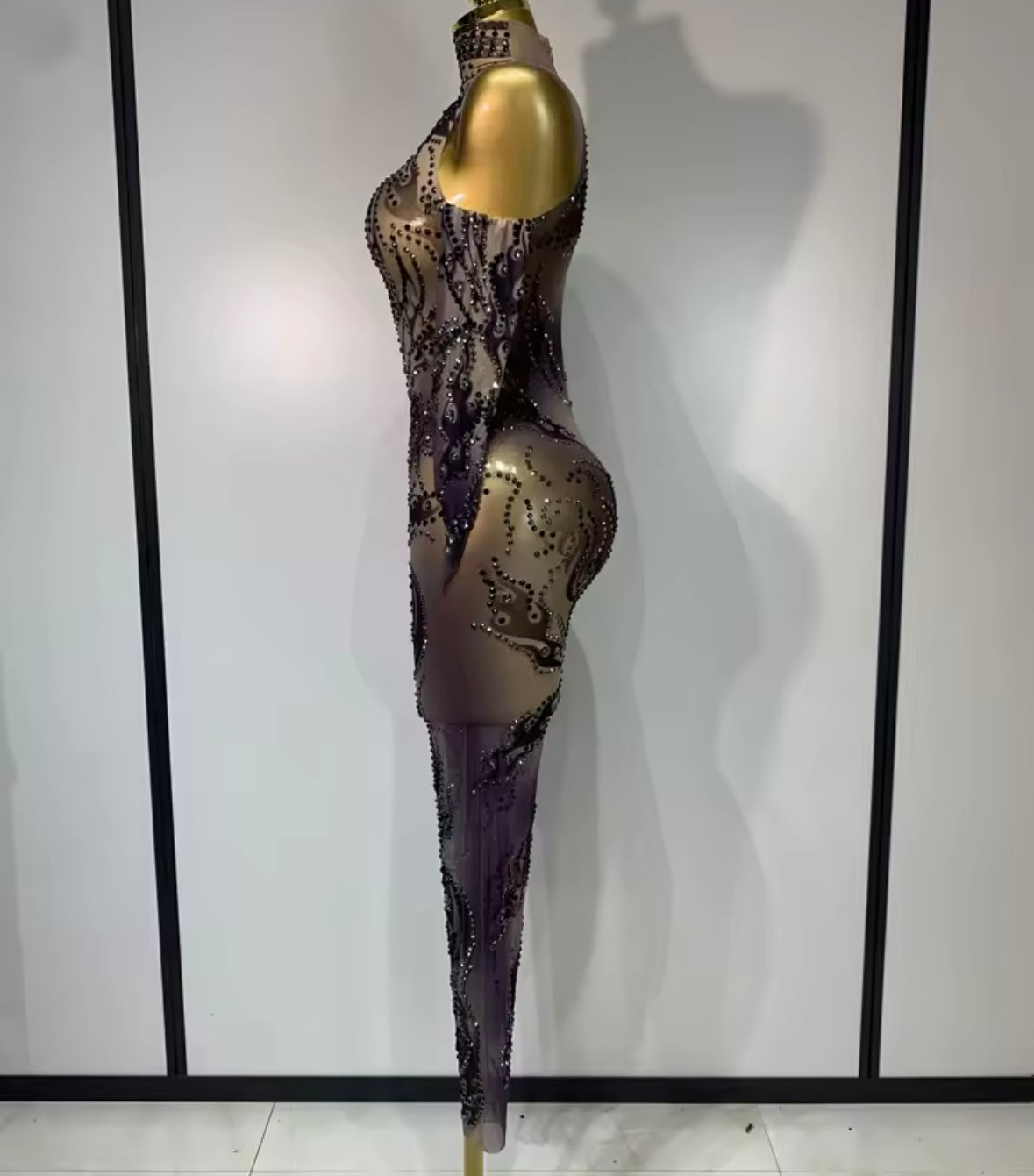 Sexy See Through Rhinestone Gradient Jumpsuit